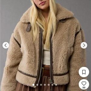 American Eagle Outfitters Cream Teddy Jacket